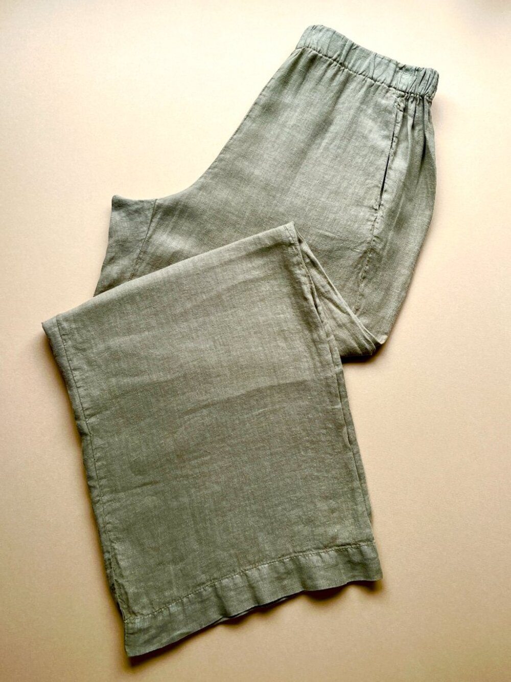 Velvet by Graham & Spencer Lola Pull On Pants 100% Linen Wide Leg in Sage M